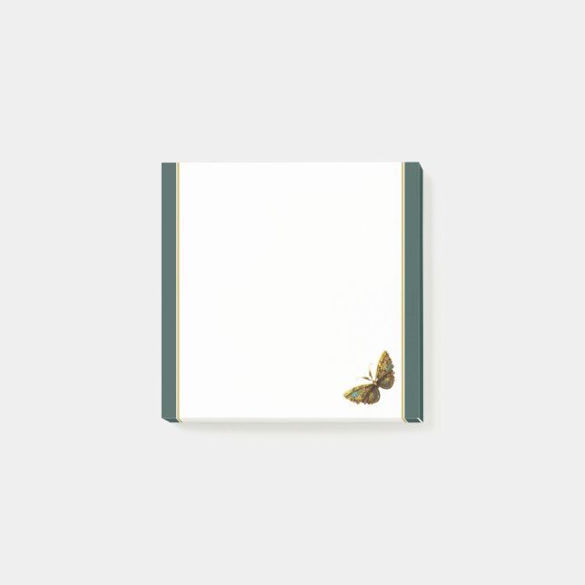 Ornate Gold & Teal Butterfly 3"x3" Post-it Notes (Front)