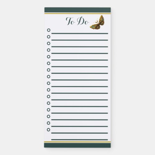 Ornate Gold  Teal Butterfly List Magnetic Notepad