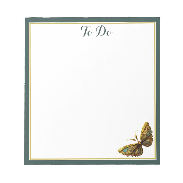 Ornate Gold & Teal Butterfly with Border Notepad (Front)