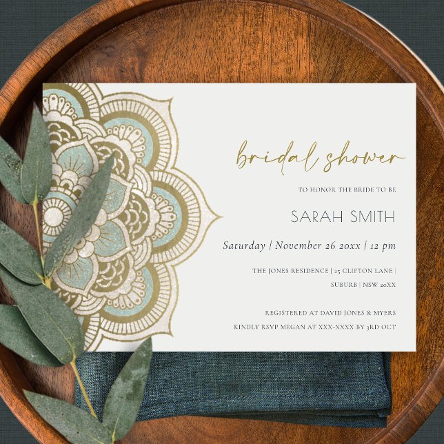 Ornate Gold Teal Mandala Bridal Shower Invite (Creator Uploaded)