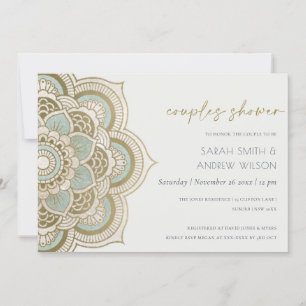 Ornate Gold Teal Mandala Couples Shower Invite