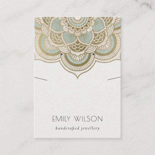 Ornate Gold Teal Mandala Earring Necklace Display Business Card