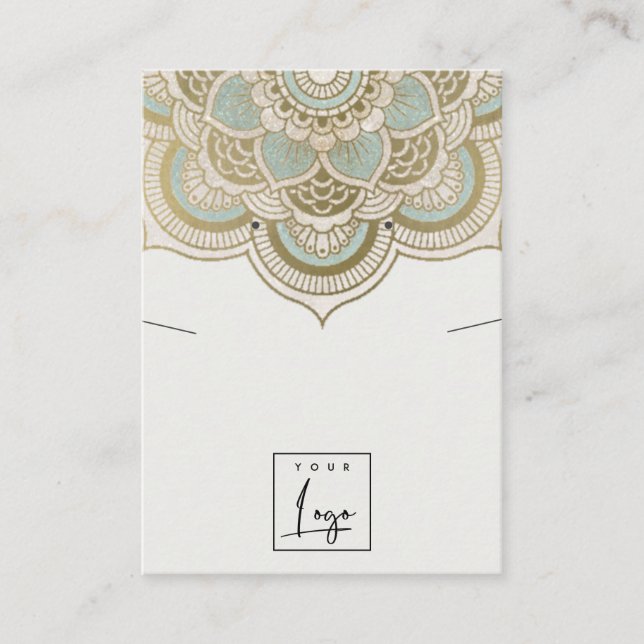 Ornate Gold Teal Mandala Necklace Earring Display  Business Card (Front)