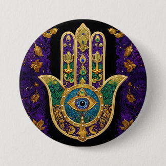  Ornate Gold Third Eye Hamsa Button