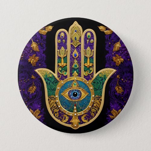  Ornate Gold Third Eye Hamsa Button