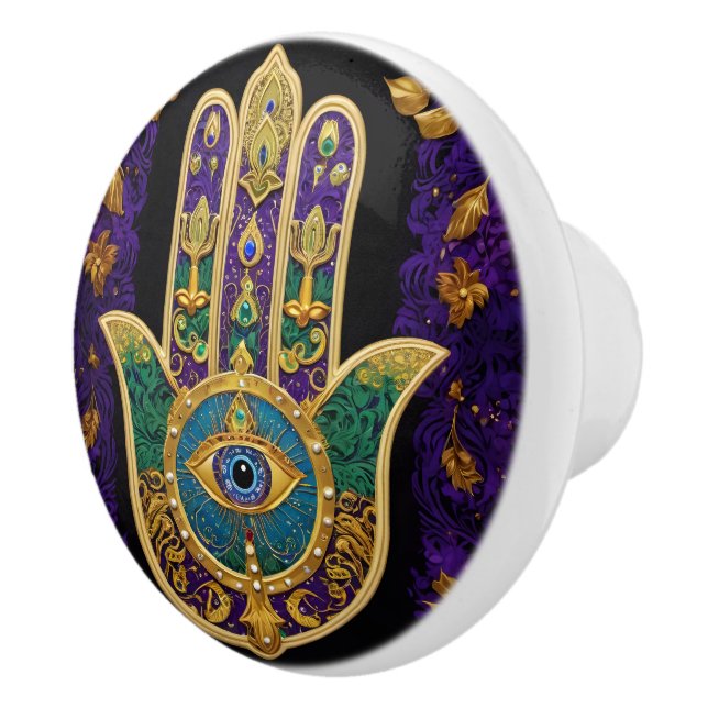  Ornate Gold Third Eye Hamsa Ceramic Knob (Right)