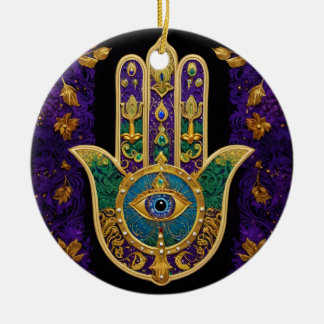  Ornate Gold Third Eye Hamsa Ceramic Ornament