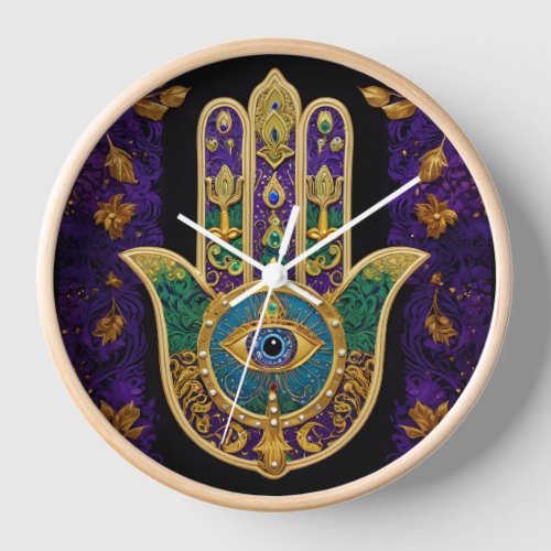  Ornate Gold Third Eye Hamsa Clock