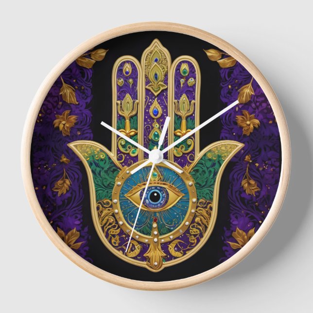  Ornate Gold Third Eye Hamsa Clock (Front)