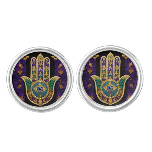  Ornate Gold Third Eye Hamsa Cufflinks