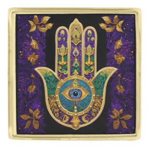 Ornate Gold Third Eye Hamsa Finish Lapel Pin