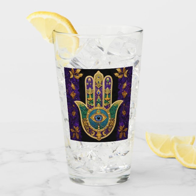  Ornate Gold Third Eye Hamsa Glass (Front Ice)