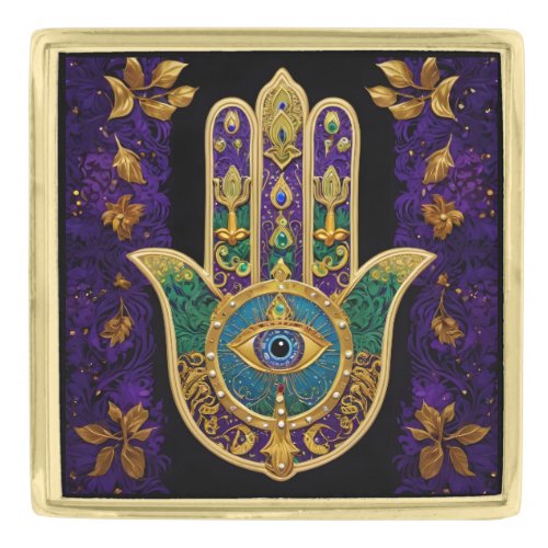  Ornate Gold Third Eye Hamsa Gold Finish Lapel Pin