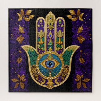  Ornate Gold Third Eye Hamsa Jigsaw Puzzle
