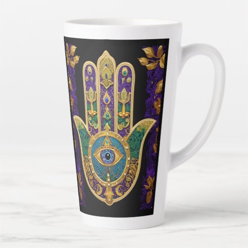  Ornate Gold Third Eye Hamsa Latte Mug