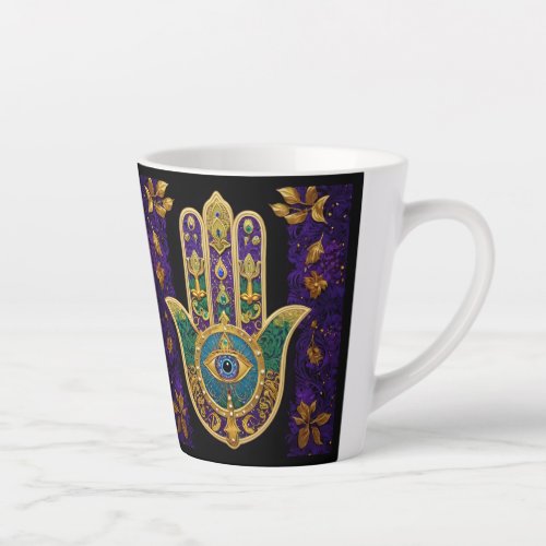 Ornate Gold Third Eye Hamsa Latte Mug