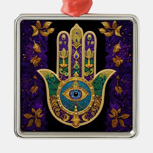  Ornate Gold Third Eye Hamsa Metal Ornament (Front)