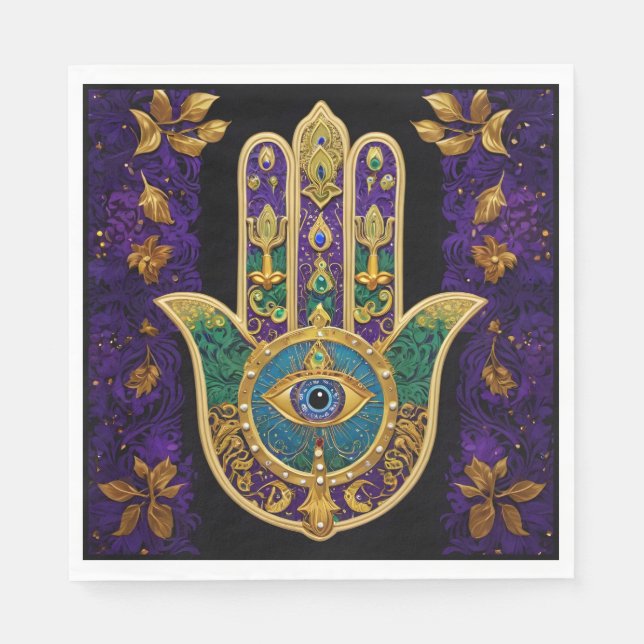  Ornate Gold Third Eye Hamsa Napkins (Front)