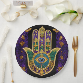  Ornate Gold Third Eye Hamsa Paper Plates