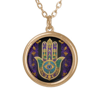  Ornate Gold Third Eye Hamsa Plated Necklace