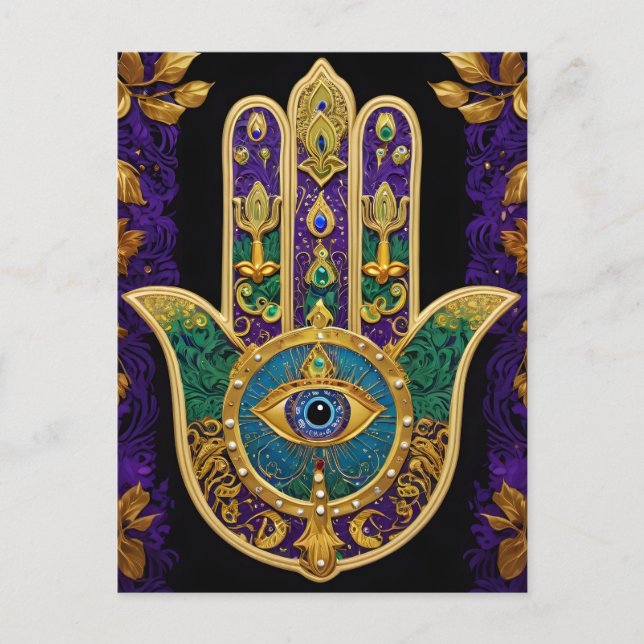  Ornate Gold Third Eye Hamsa Postcard (Front)