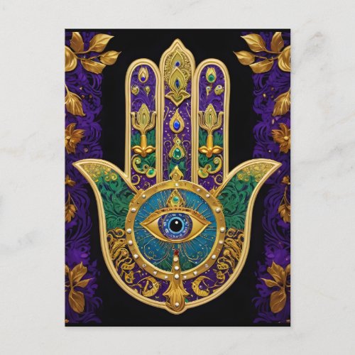  Ornate Gold Third Eye Hamsa Postcard