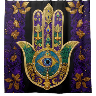  Ornate Gold Third Eye Hamsa Shower Curtain