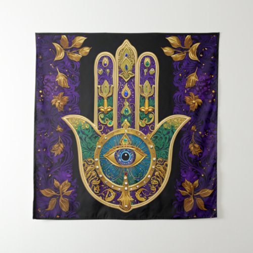  Ornate Gold Third Eye Hamsa Tapestry