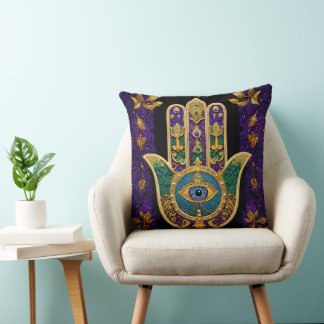  Ornate Gold Third Eye Hamsa Throw Pillow