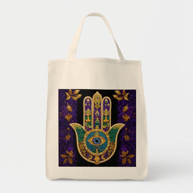  Ornate Gold Third Eye Hamsa Tote Bag (Front)