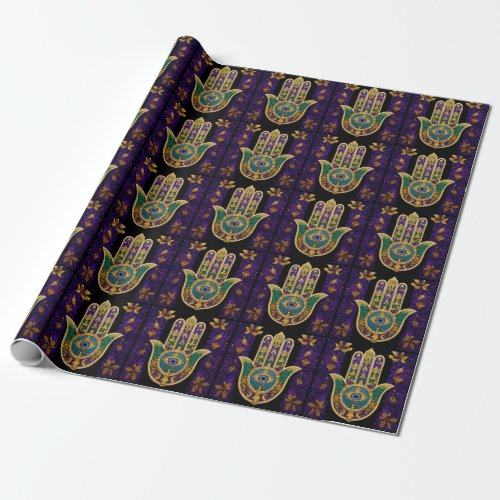  Ornate Gold Third Eye Hamsa Wrapping Paper