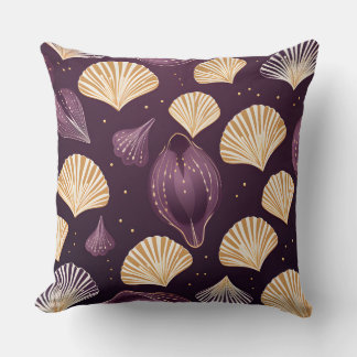ORNATE GOLD TROPICAL SEASHELLS THROW PILLOW
