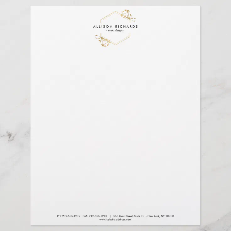 Ornate Gold Vine and Leaf Emblem Letterhead | Zazzle