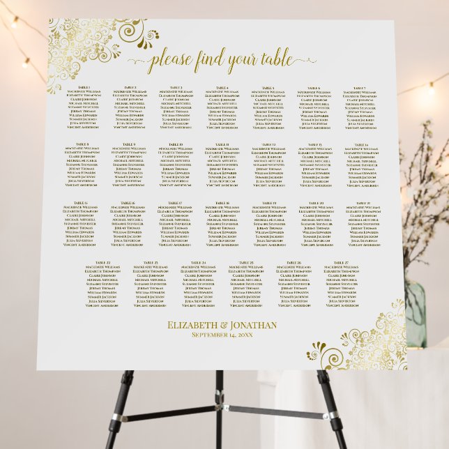 Ornate Gold & White 27 Table Wedding Seating Chart Foam Board (In Situ (Stand))