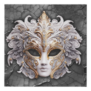 Ornate Gold / White Details on Gray Marble Faux Canvas Print