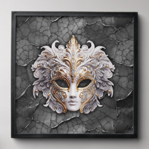 Ornate Gold / White Details on Gray Marble Peel And Stick Photo Tile
