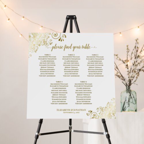 Ornate Gold  White Elegant 5 Table Seating Chart Foam Board