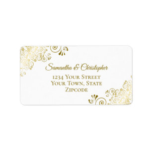 Ornate Gold & White Elegant Wedding Address Label