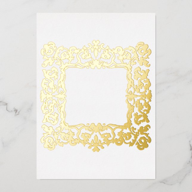 Ornate Golden Baroque Frame Blank  Foil Invitation (Front)