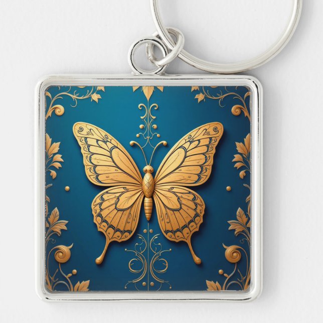 Ornate Golden  🦋 Butterfly Art Gift 🦋 Keychain (Front)