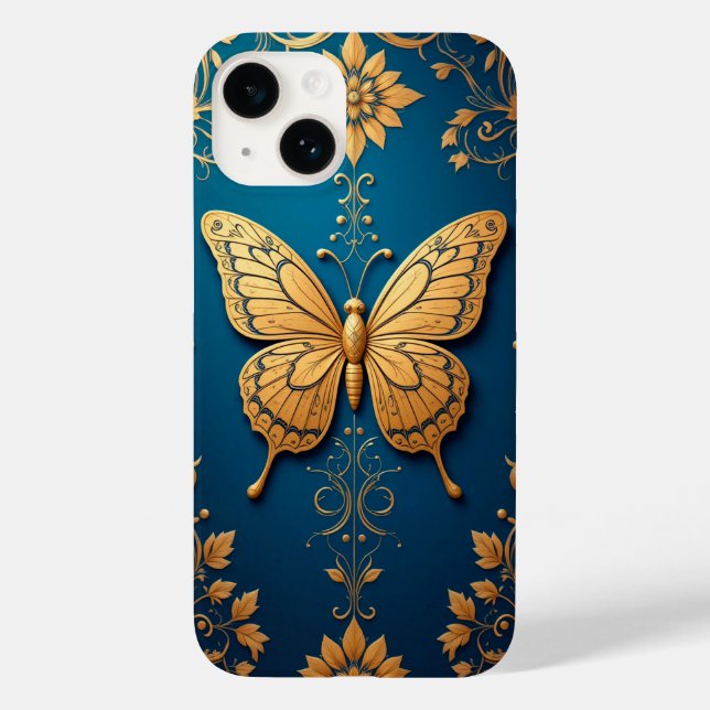 Ornate Golden Butterfly With Floral Pattern Case-Mate iPhone Case (Back)