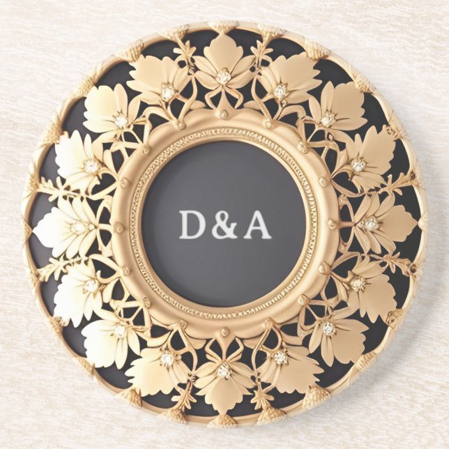 Ornate Golden Circular Decorative Frame Coaster (Front)
