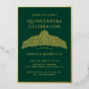 Ornate Golden Diamond Tiara Quinceanera Foil Invitation