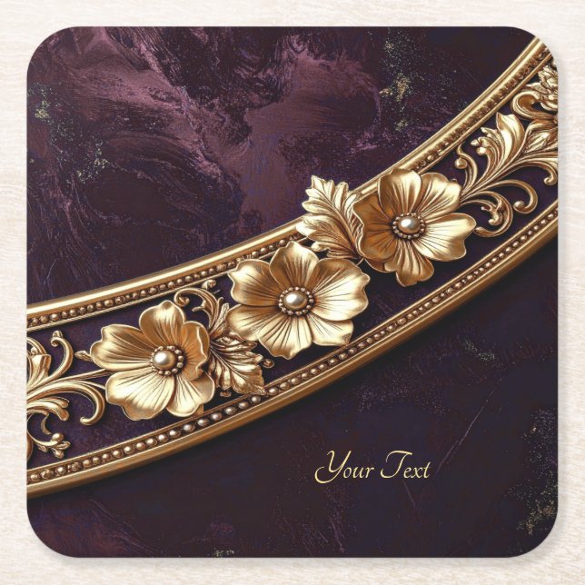 Ornate Golden Floral Paper Coaster (Front)