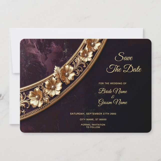 Ornate Golden Floral Save The Date (Front)