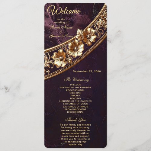 Ornate Golden Floral Wedding  Program