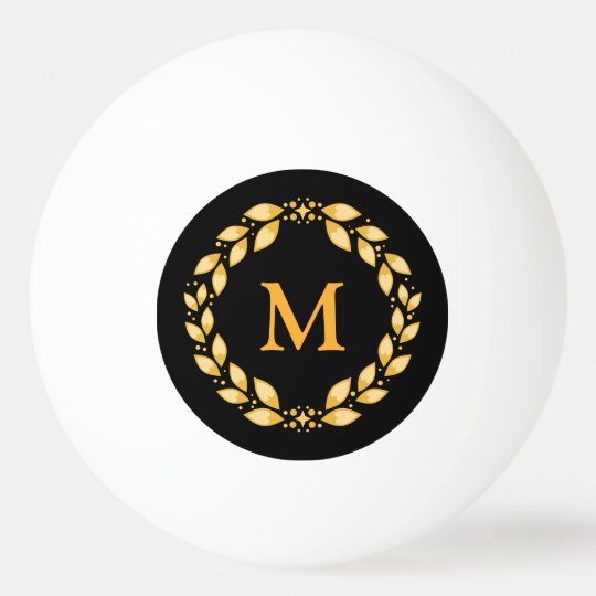 Ornate Golden Leaved Roman Wreath Monogram Black Ping Pong Ball