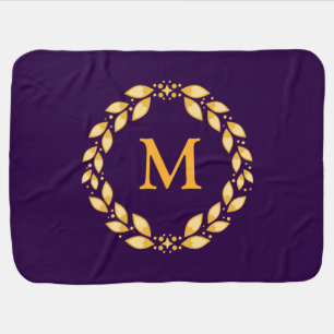 Ornate Golden Leaved Roman Wreath Monogram -Purple Stroller Blanket