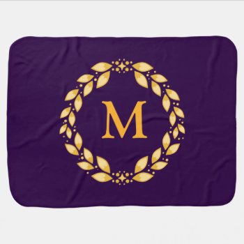 Ornate Golden Leaved Roman Wreath Monogram -purple Stroller Blanket by FirstFruitsDesigns at Zazzle