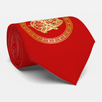Ornate Golden Red Papercut Year of the Pig Neck Tie